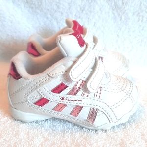 Champion Baby Shoes Size 2W White Metallic Pink Sneakers